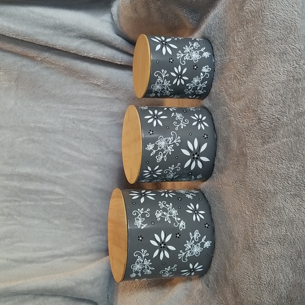 Temp-tations 3-Piece Metal Canisters with Bamboo Lids. Brand new. Never used.